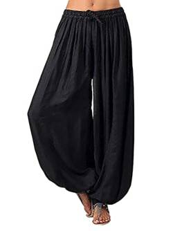 Minetom Damen Pumphose Haremshose Yoga Hose Leichte Sommerhose Sporthose Yogahose Locker Baggy Strandhose Pluderhose Freizeithose Schwarz 3XL von Minetom