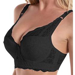 Minetom Damen Push Up BH mit Blumen Spitze Schalen Bügel BH Gepolstert Unterwäsch Bustier Dessous Top Schwarz 105C von Minetom