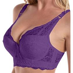 Minetom Damen Push Up BH mit Blumen Spitze Schalen Bügel BH Gepolstert Unterwäsch Bustier Dessous Top Violett 105C von Minetom