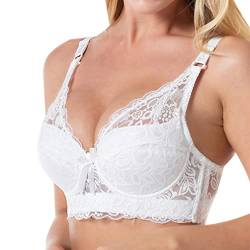 Minetom Damen Push Up BH mit Blumen Spitze Schalen Bügel BH Gepolstert Unterwäsch Bustier Dessous Top Weiß 105C von Minetom