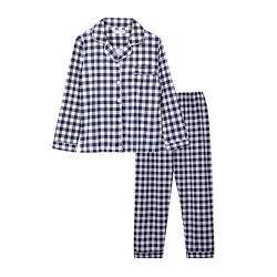 Minetom Damen Pyjama Set Schlafanzug Kariert mit Knopfleiste und Hemdkragen Zweiteiliges Nachtwäsche Leicht Langarm Shirt und Hosen Stil B 36 von Minetom