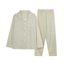 Minetom Damen Pyjama Set Schlafanzug Kariert mit Knopfleiste und Hemdkragen Zweiteiliges Nachtwäsche Leicht Langarm Shirt und Hosen Stil Y03 42 von Minetom