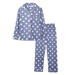 Minetom Damen Pyjama Set Schlafanzug Kariert mit Knopfleiste und Hemdkragen Zweiteiliges Nachtwäsche Leicht Langarm Shirt und Hosen Stil Y08 38 von Minetom