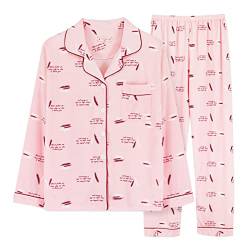 Minetom Damen Pyjama Set Schlafanzug Kariert mit Knopfleiste und Hemdkragen Zweiteiliges Nachtwäsche Leicht Langarm Shirt und Hosen Stil Y13 38 von Minetom