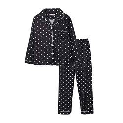 Minetom Damen Pyjama Set Schlafanzug Polka Dots mit Knopfleiste und Hemdkragen Zweiteiliges Nachtwäsche Leicht Langarm Shirt und Hosen Stil D 38 von Minetom