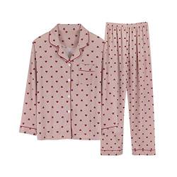 Minetom Damen Pyjama Set Schlafanzug Polka Dots mit Knopfleiste und Hemdkragen Zweiteiliges Nachtwäsche Leicht Langarm Shirt und Hosen Stil E 36 von Minetom