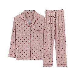 Minetom Damen Pyjama Set Schlafanzug Polka Dots mit Knopfleiste und Hemdkragen Zweiteiliges Nachtwäsche Leicht Langarm Shirt und Hosen Stil E 42 von Minetom