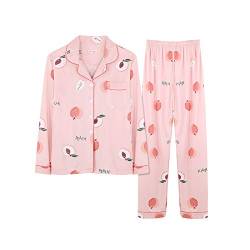 Minetom Damen Pyjama Set Schlafanzug mit Knopfleiste und Hemdkragen Zweiteiliges Nachtwäsche Leicht Langarm Shirt und Hosen Stil G 36 von Minetom