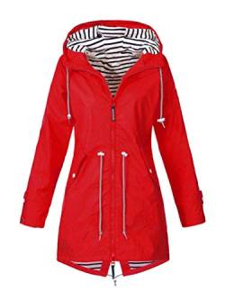 Minetom Damen Regenjacke Leicht Jacke Windbreaker Mit Kapuze Outdoorjacke Winddicht Wasserdicht Regenparka Winddicht Atmungsaktiv Regenmantel Outdoor Sportjacke Mantel B Rot XXL von Minetom