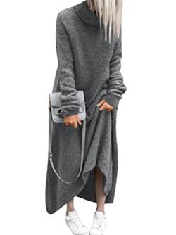 Minetom Damen Rollkragen Langarm Warm Fleece Maxikleid Casual Einfarbig Oversized Plüsch Herbst Winter Pullover Sweatshirt Langes Kleid A Grau XXL von Minetom