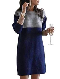 Minetom Damen Rollkragen Strickkleid Einfarbig Pullover Kleid Pullikleid Casual Lose Herbst Kleid B Blau 42 von Minetom