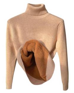 Minetom Damen Rollkragenpullover Herbst Winter Strickpullover Casual Langarm Innenfleece Thermo Oberteil Grobstrick Pulli Weich Warm Basic Pullover Tops 1 A Khaki S von Minetom