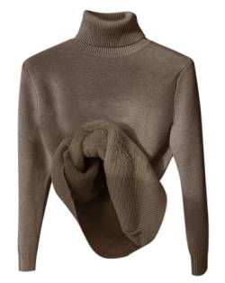 Minetom Damen Rollkragenpullover Herbst Winter Strickpullover Casual Langarm Innenfleece Thermo Oberteil Grobstrick Pulli Weich Warm Basic Pullover Tops A Braun XS von Minetom