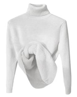 Minetom Damen Rollkragenpullover Herbst Winter Strickpullover Casual Langarm Innenfleece Thermo Oberteil Grobstrick Pulli Weich Warm Basic Pullover Tops A Weiß L von Minetom