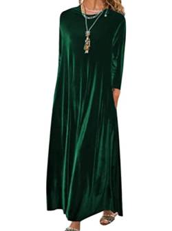 Minetom Damen Samtkleid Langarm Winterkleid Elegant Abendkleid Rundhals Partykleid Cocktailkleid Einfarbig Lose Maxikleider Festlich Kleid A Grün XXL von Minetom