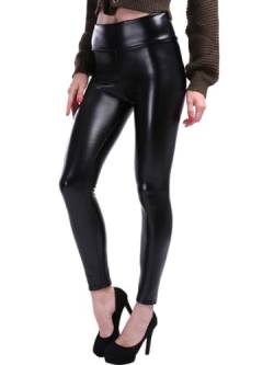 Minetom Damen Sexy Hohe Taille Skinny Kunstleder Leggings PU Leder Hose Lederhosen Leggins Strumpfhosen Treggings A Schwarz Dünn 3XL von Minetom