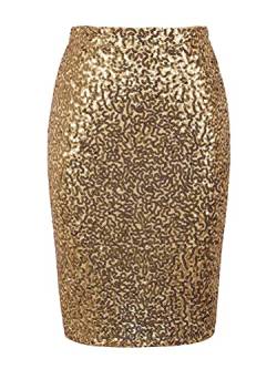 Minetom Damen Sexy Röcke Glitzer Pailletten Hohe Taille Figurbetont Rock Bleistiftrock Stretch Midi Pencil Rock A Gold 3XL von Minetom