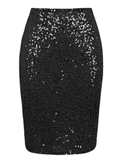 Minetom Damen Sexy Röcke Glitzer Pailletten Hohe Taille Figurbetont Rock Bleistiftrock Stretch Midi Pencil Rock A Schwarz S von Minetom