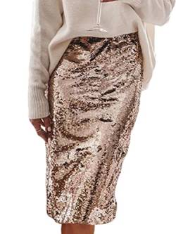 Minetom Damen Sexy Röcke Glitzer Pailletten Hohe Taille Figurbetont Rock Bleistiftrock Stretch Midi Pencil Rock B Gold S von Minetom