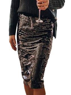 Minetom Damen Sexy Röcke Glitzer Pailletten Hohe Taille Figurbetont Rock Bleistiftrock Stretch Midi Pencil Rock B Schwarz L von Minetom