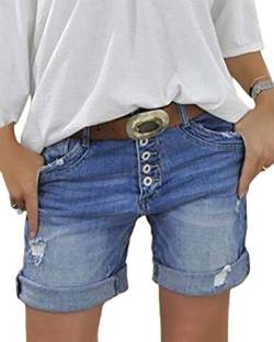 Minetom Damen Shorts Sommerhose Jeans Hose Kurze Denim Hosen Jeansshorts mit Knopfleiste C Blau M von Minetom