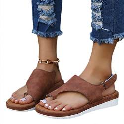 Minetom Damen Sommer Big Toe Fußkorrektur Sandale Frauen Schuhe Sommer Strand Reise Hallux Valgus Flache Zehentrenner Flip Flops A Braun 40 EU von Minetom