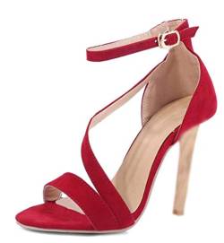 Minetom Damen Sommer Knöchelriemchen Sandalen Klassische Cross Strap High Heels Stiletto Sandaletten Rot EU 43 von Minetom