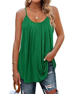 Minetom Damen Spaghetti Top Sommer Locker Tunika Ärmellose Oberteile Spaghettiträger Tank Tops Plissierte Vorderseite Ohne Ärmel Elegant Lose T-Shirt Bluse mit Plissee B Grün XXL von Minetom