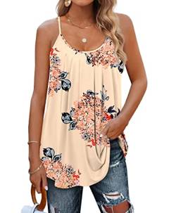 Minetom Damen Spaghetti Top Sommer Locker Tunika Ärmellose Oberteile Spaghettiträger Tank Tops Plissierte Vorderseite Ohne Ärmel Elegant Lose T-Shirt Bluse mit Plissee C Druck 02 XXL von Minetom