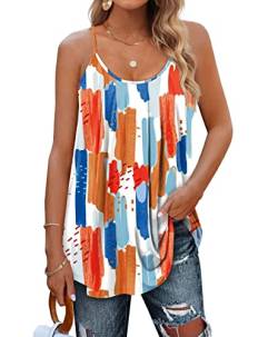 Minetom Damen Spaghetti Top Sommer Locker Tunika Ärmellose Oberteile Spaghettiträger Tank Tops Plissierte Vorderseite Ohne Ärmel Elegant Lose T-Shirt Bluse mit Plissee C Druck 03 M von Minetom