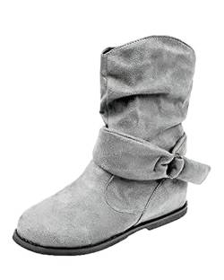 Minetom Damen Stiefeletten Chelsea Boots Mit Blockabsatz Profilsohle Plateau Vorne Grau 40 EU von Minetom