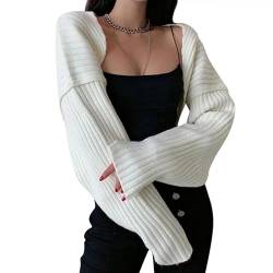 Minetom Damen Strickbolero Langarm Strickjacke Festlich Bolero Strick Cardigan Kurzer Open Front Shrug Top Schulterjacke Kurz A Weiß S von Minetom