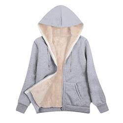 Minetom Damen Sweatjacke mit Kapuze Kuschelig Warmer Pullover Frauen Innenfutter Plüsch Kapuzenjacken Herbst Winter Reißverschluss Kapuzenpullover Mantel Jacke Hoodie G Grau M von Minetom