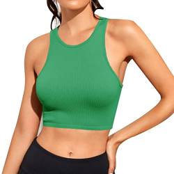 Minetom Damen Tank Top Sexy Tiefer V Ausschnitt Crop Tops Sommer Ärmellose Sport Basic Shirt Camisole Oberteile D Dunkelgrün S von Minetom