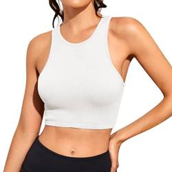 Minetom Damen Tank Top Sexy Tiefer V Ausschnitt Crop Tops Sommer Ärmellose Sport Basic Shirt Camisole Oberteile D Weiß M von Minetom