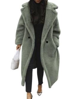 Minetom Damen Teddy Fleece Mantel Oversized Jacke Lang Flauschige Warme Winter Mit Taschen Winterjacke Revers Parka Plüschjacke Plüschmantel Cardigan Outwear A Grün XXL von Minetom