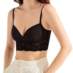 Minetom Damen Tiefen Rückenausschnitt BH Spitzen Push Up Bralette Bustier Unterwäsche Rückenfreier Bra für Kleid Rückenfrei Hochzeitskleider A Schwarz 80D von Minetom