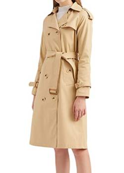 Minetom Damen Trenchcoat Zweireiher Langer Mantel Klassische Herbst Frühling Jacke Winddichter Mantel C Khaki M von Minetom