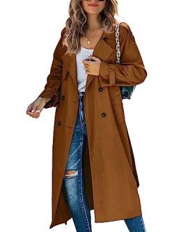 Minetom Damen Trenchcoat Zweireiher Langer Mantel Übergangsjacke Klassische Herbst Frühling Jacke Winddichter Übergangsmantel B Braun XS von Minetom