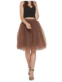 Minetom Damen Tüllrock Rockabilly Tutu Rock Hohe Taille Ballett Unterrock Kurz Petticoat Vintage Karneval Party Knielang Unterrock Skirt Kaffee L von Minetom