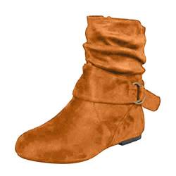 Minetom Damen Weiche Stiefel Stiefeletten Herbst Winter Mode Casual Zip Ankle Boots Warm Flache Schuhe Wildleder Khaki 42 EU von Minetom