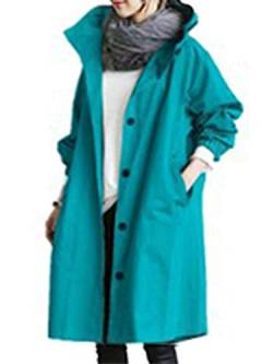 Minetom Damen Windbreaker Elegant Langarm Lange Jacke mit Kapuze Übergangsjacke Atmungsaktiv Parka Leichte Herbst Mantel Blau S von Minetom