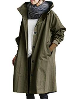Minetom Damen Windbreaker Elegant Langarm Lange Jacke mit Kapuze Übergangsjacke Atmungsaktiv Parka Leichte Herbst Mantel Grün 4XL von Minetom