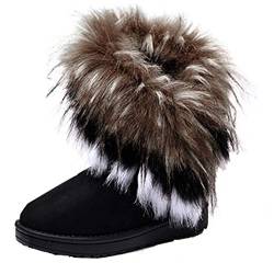Minetom Damen Winter Schnee Stiefel Stiefeletten Warm Pelz Stiefel Schuhe (Schwarz 38) von Minetom