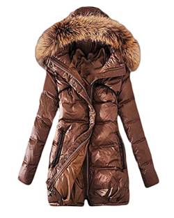 Minetom Damen Winterjacke Lange Daunenjacke Parka Jacke Mit Künstlich Fellkapuze Steppjacke Wintermantel Daunenmantel E Braun 38 von Minetom