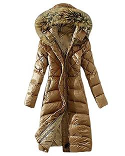 Minetom Damen Winterjacke Lange Daunenjacke Warm Parka Jacke Mit Künstlich Fellkapuze Steppjacke Wintermantel Daunenmantel C Khaki 44 von Minetom