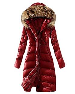 Minetom Damen Winterjacke Lange Daunenjacke Warm Parka Jacke Mit Künstlich Fellkapuze Steppjacke Wintermantel Daunenmantel C Rot 38 von Minetom