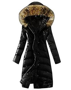 Minetom Damen Winterjacke Lange Daunenjacke Warm Parka Jacke Mit Künstlich Fellkapuze Steppjacke Wintermantel Daunenmantel C Schwarz 36 von Minetom