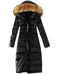 Minetom Damen Winterjacke Lange Daunenjacke Warm Parka Jacke Mit Künstlich Fellkapuze Steppjacke Wintermantel Daunenmantel D Schwarz 34 von Minetom