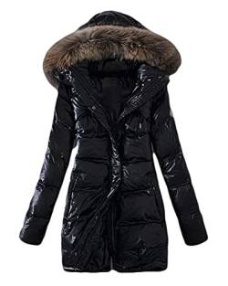 Minetom Damen Winterjacke Lange Daunenjacke Warm Parka Jacke Mit Künstlich Fellkapuze Steppjacke Wintermantel Daunenmantel E Schwarz 36 von Minetom